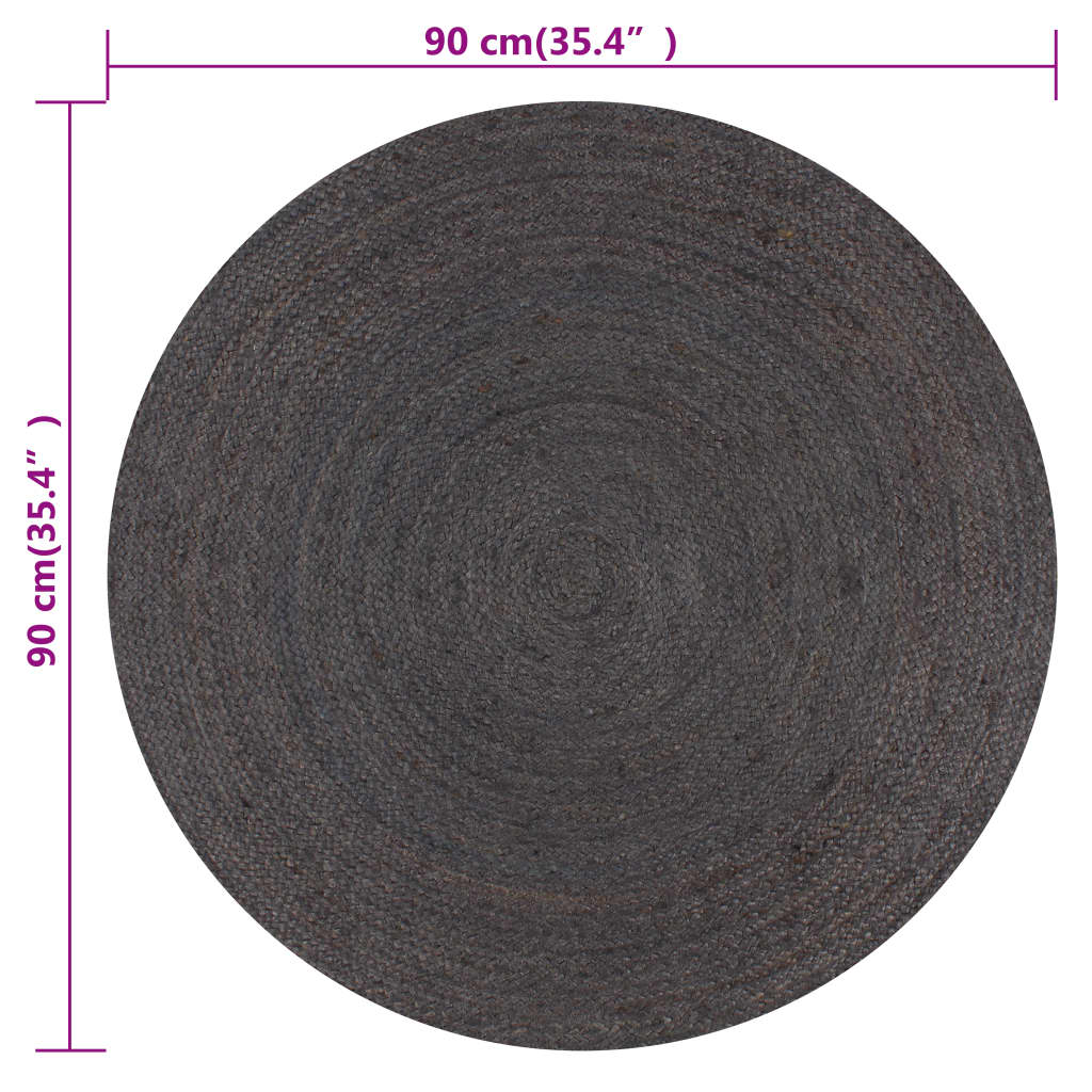 Sötétszürke kézzel font kör alakú jutaszőnyeg 90 cm 6