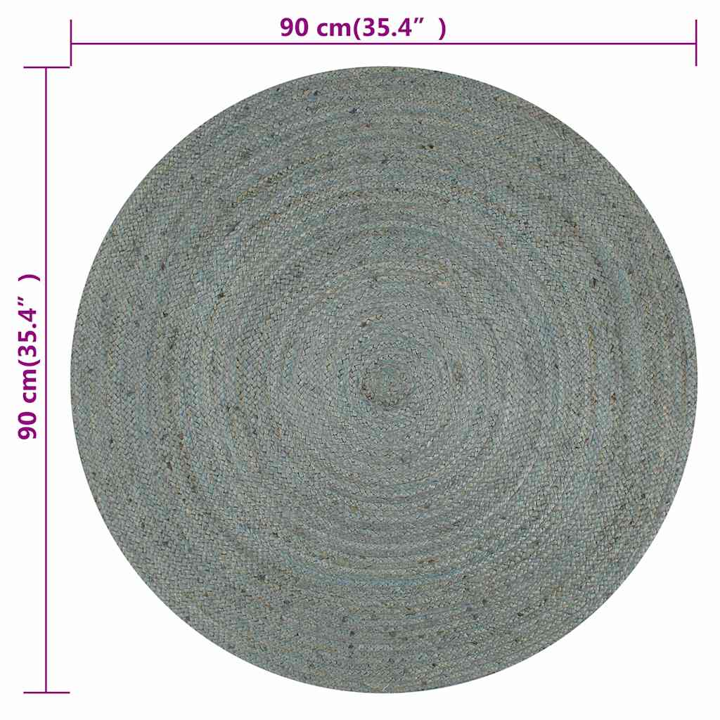 Olívazöld kézzel font kör alakú jutaszőnyeg 90 cm 6