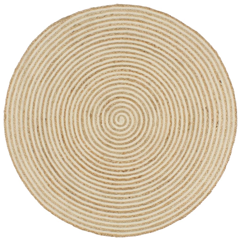 Kézzel font jutaszőnyeg fehér spirális dizájnnal 150 cm