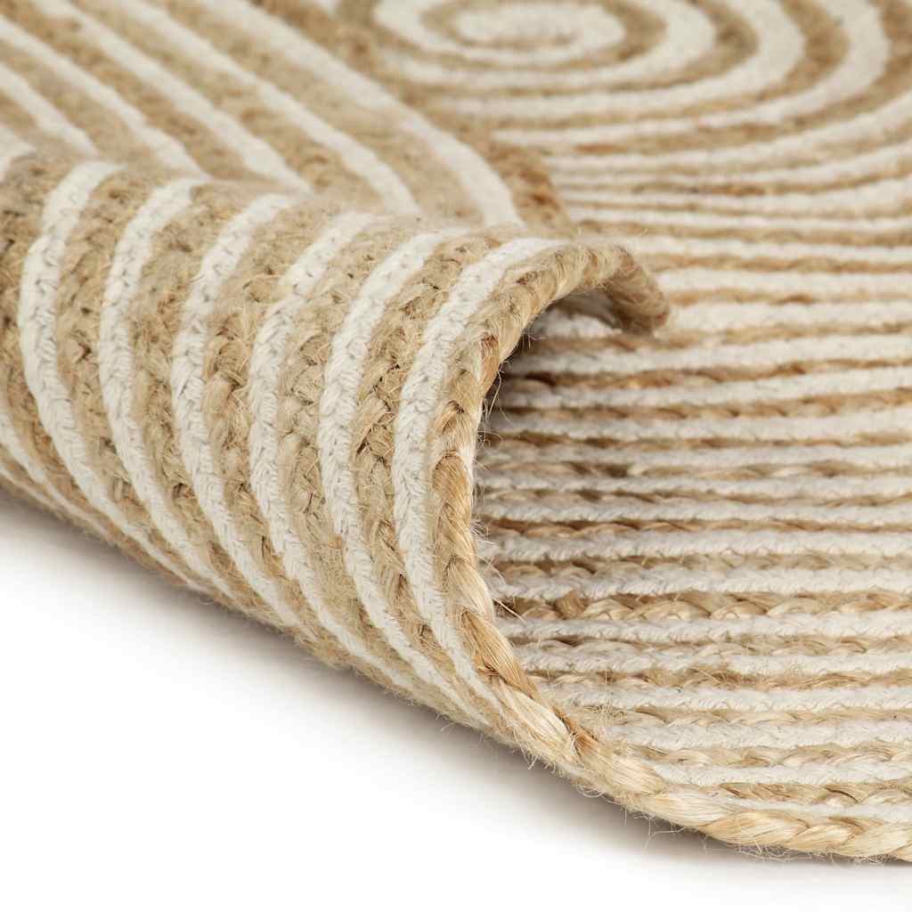 Kézzel font jutaszőnyeg fehér spirális dizájnnal 150 cm 2