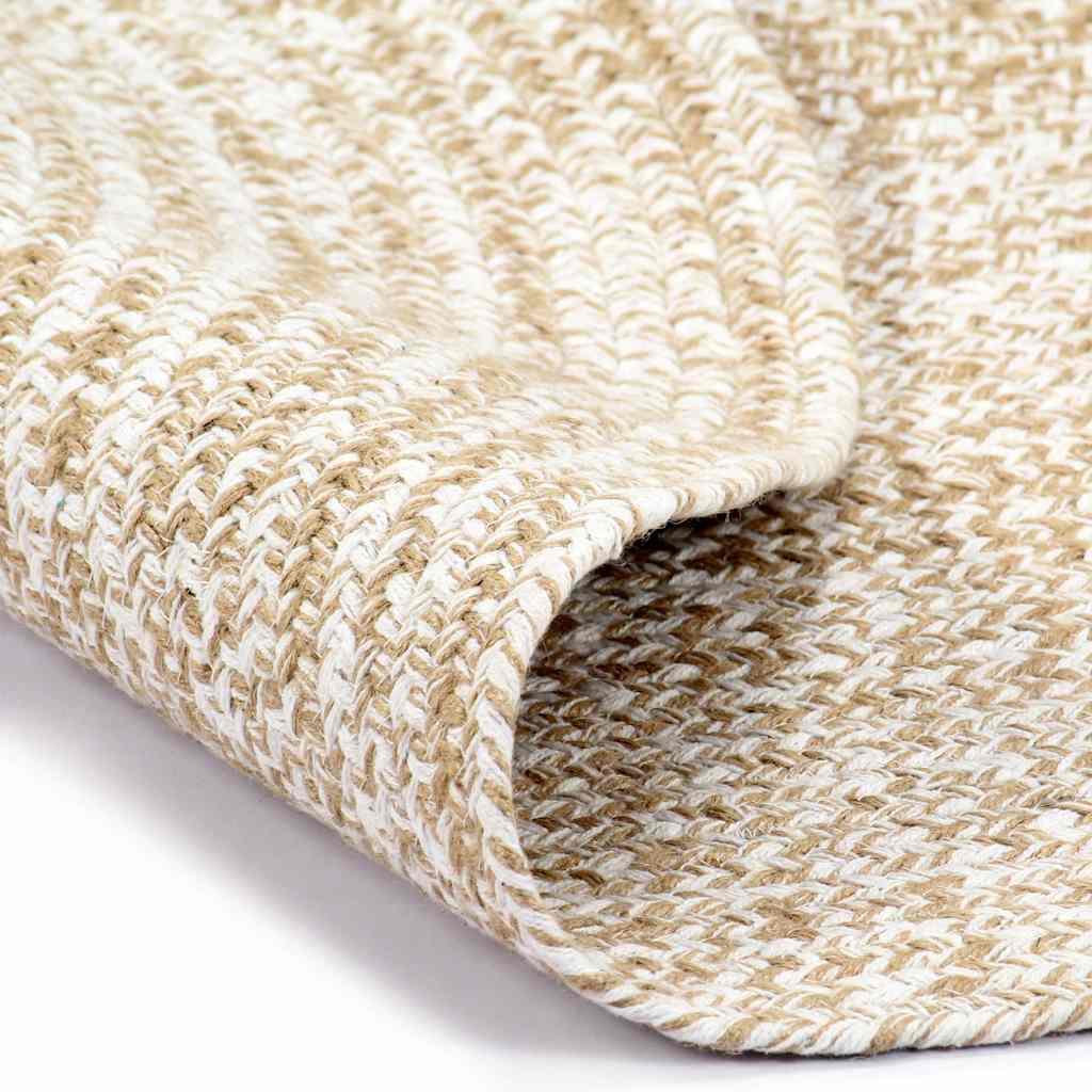 Fehér és természetes színű kézzel font jutaszőnyeg 90 cm 2