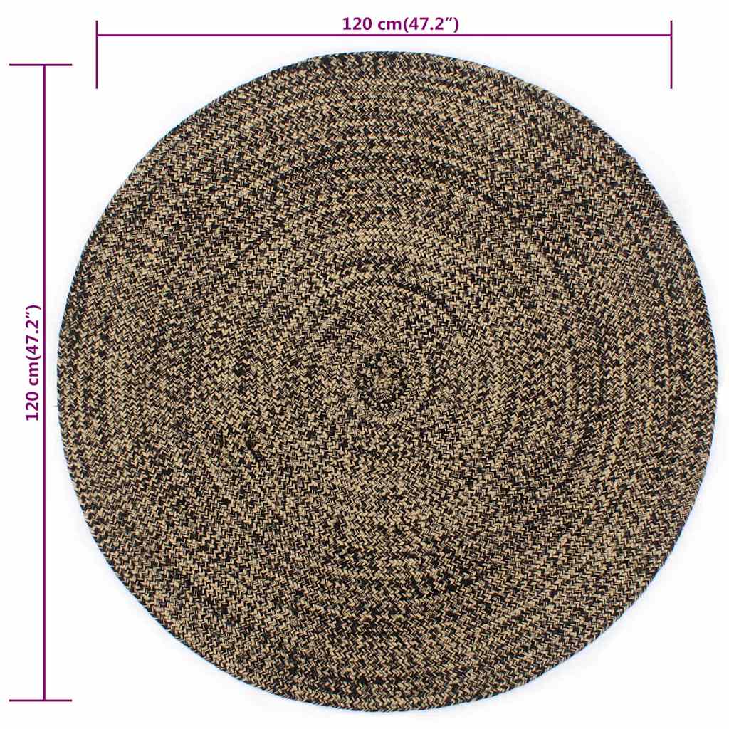 Fekete és természetes színű kézzel font jutaszőnyeg 120 cm 5