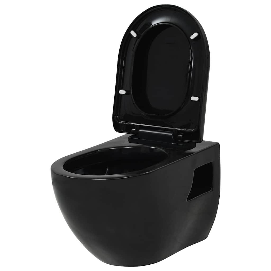 Falra szerelhető fekete kerámia WC rejtett öblítőtartállyal 4