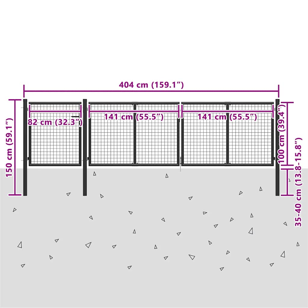 Antracit színű acél kerti kapu 400 x 100 cm 5