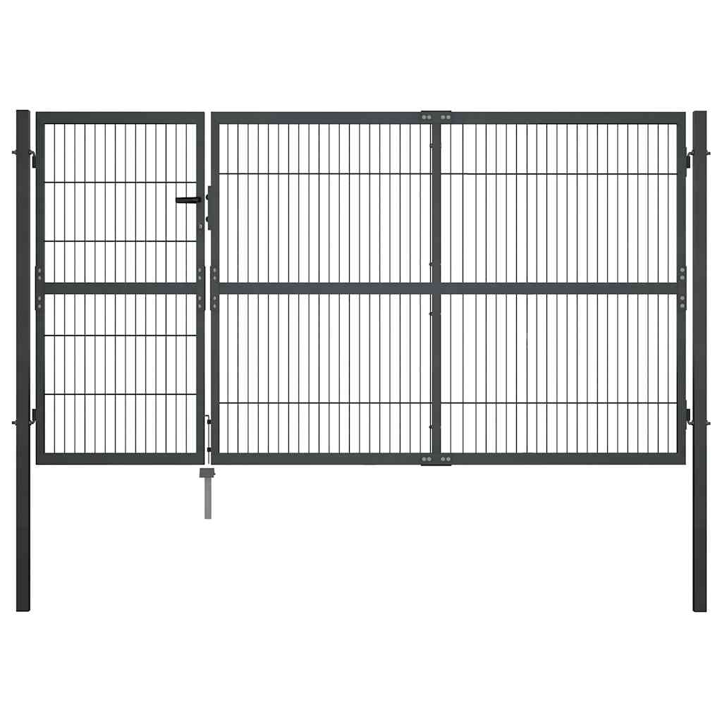 Antracitszürke acél kertkapu póznákkal 350 x 140 cm
