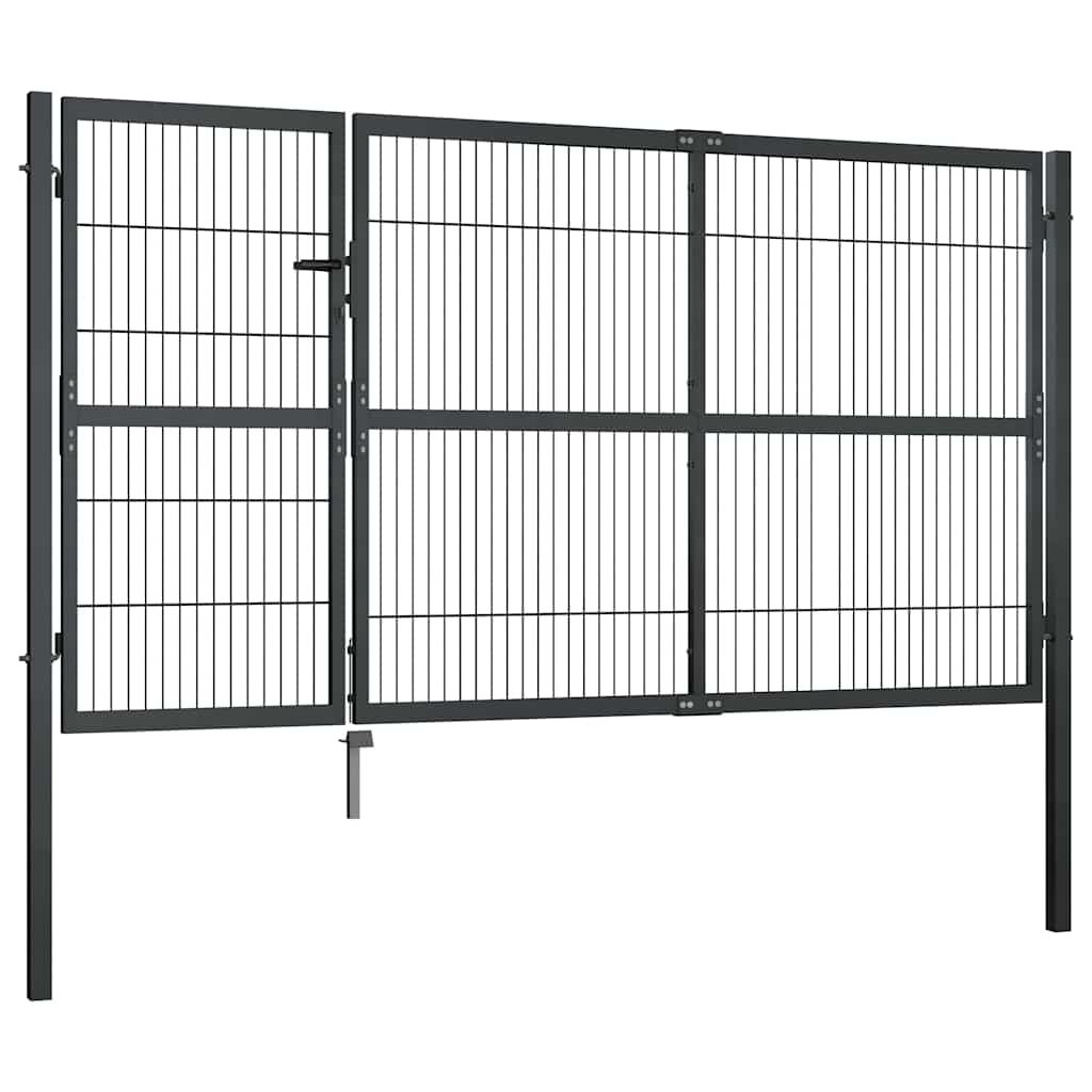 Antracitszürke acél kertkapu póznákkal 350 x 140 cm 2