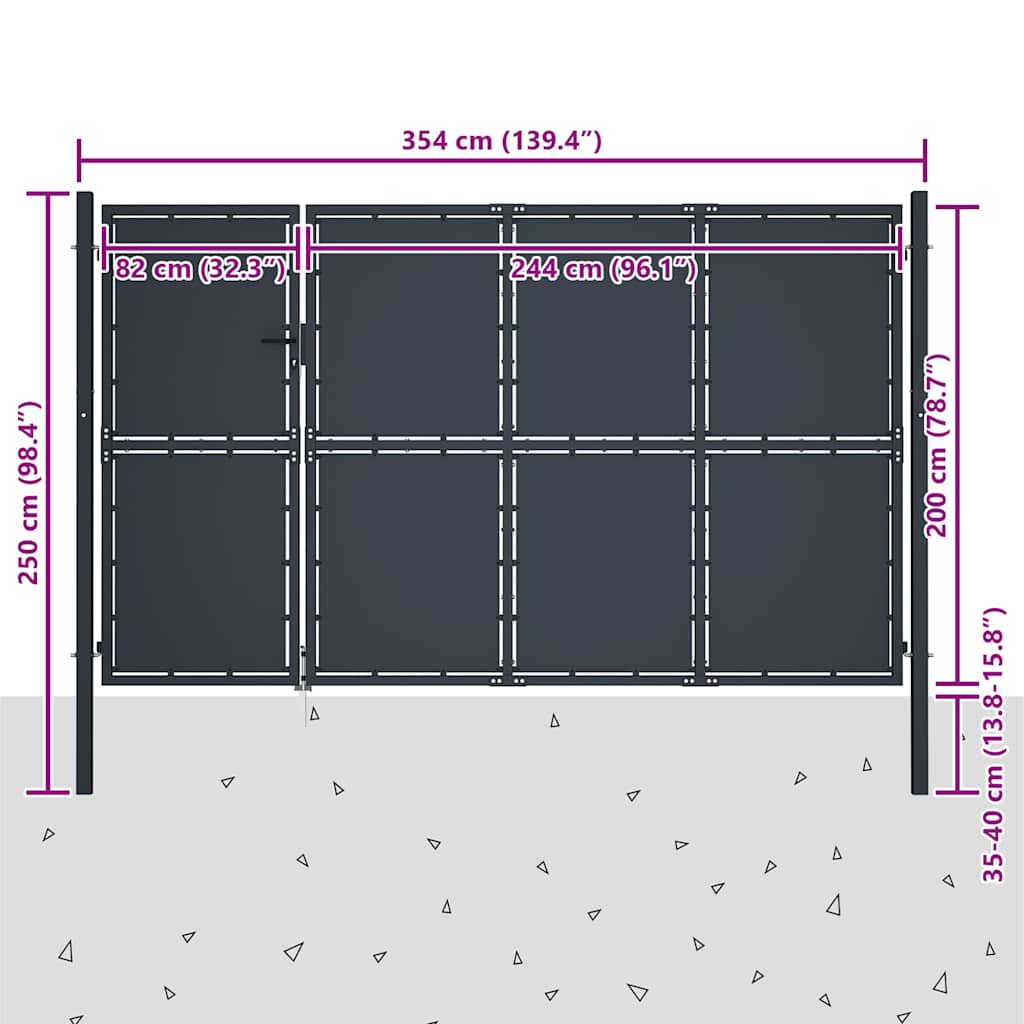 Antracit színű acél kerti kapu 350 x 200 cm 5