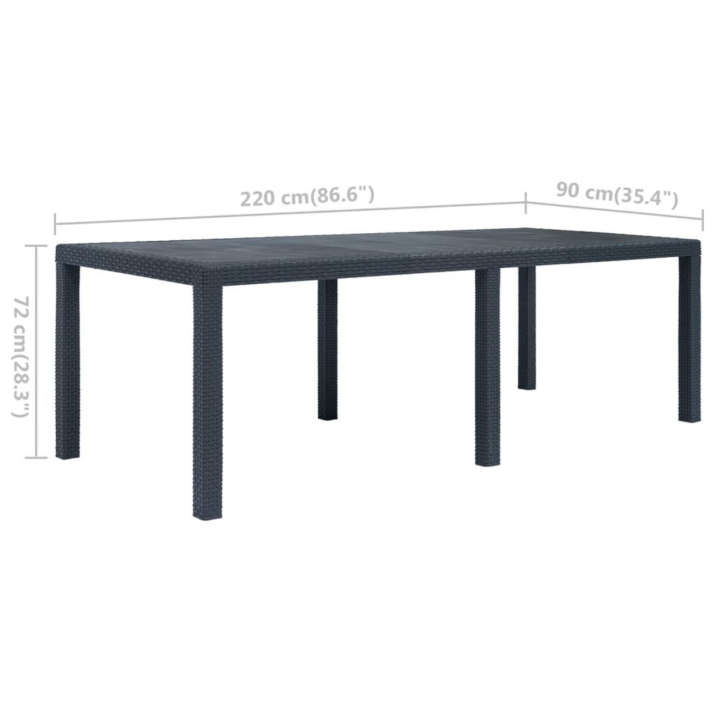 Antracit rattan hatású műanyag kerti asztal 220 x 90 x 72 cm 5