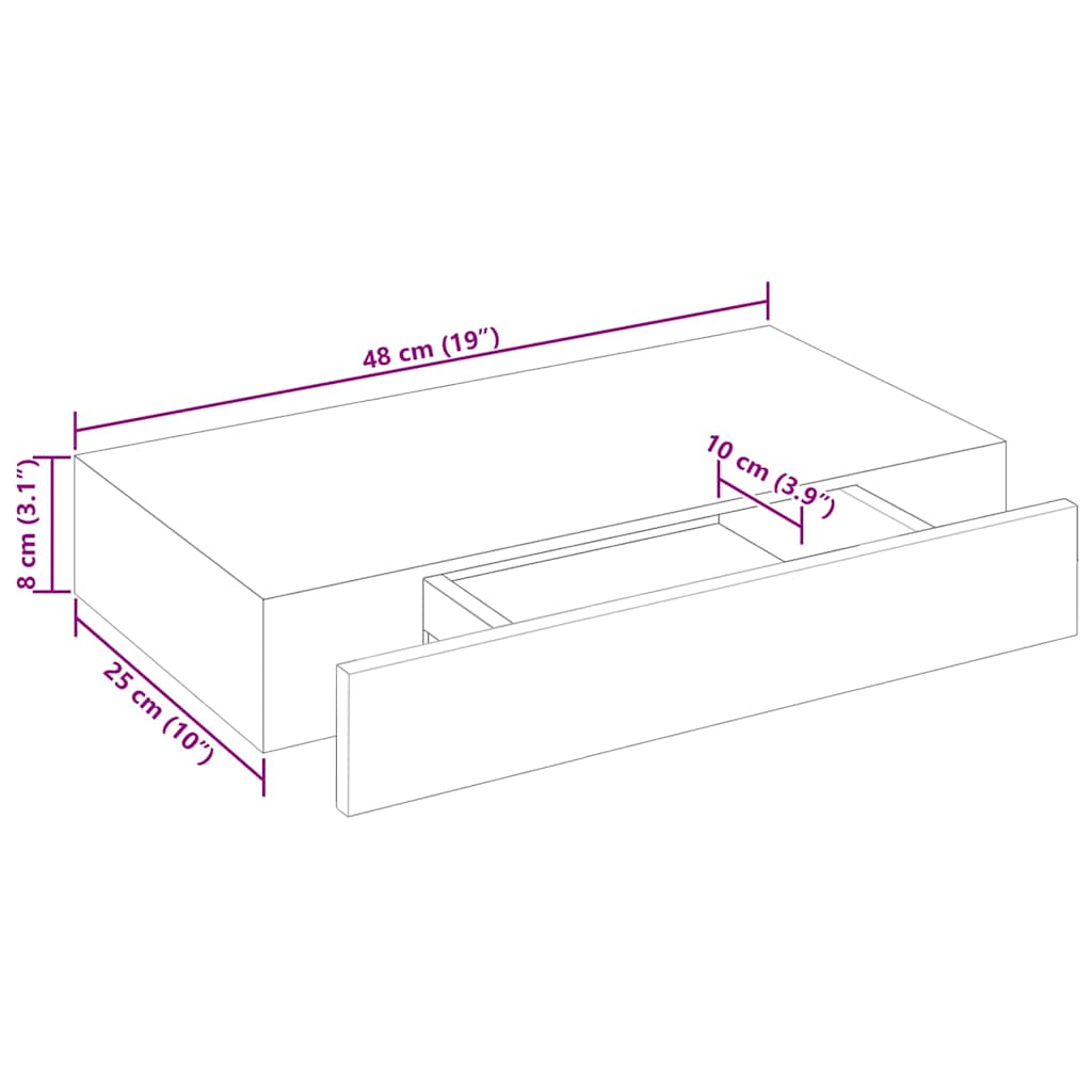 2 db fehér lebegő fali polc fiókkal 48 cm 10