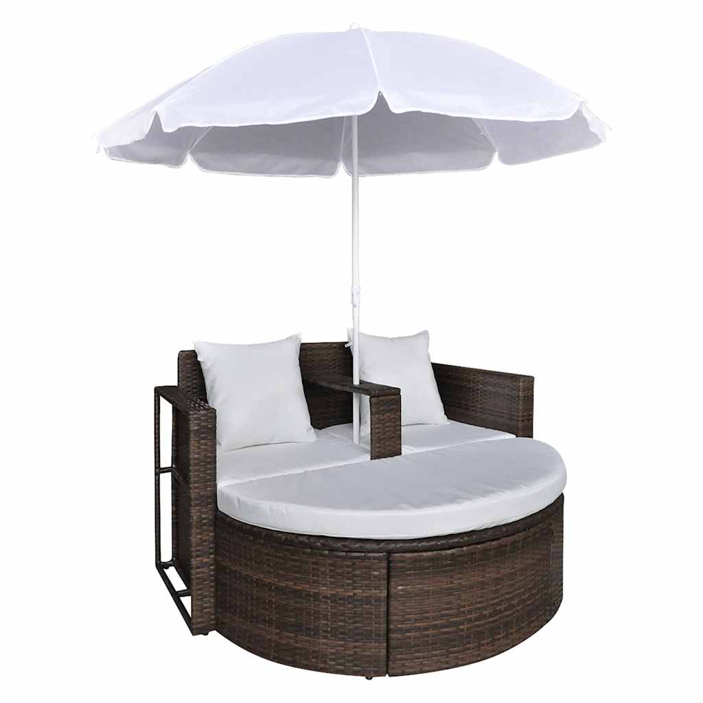 Barna polyrattan kerti ágy napernyővel 4