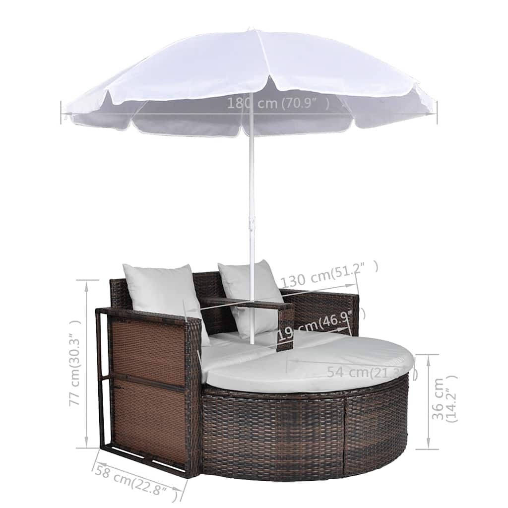 Barna polyrattan kerti ágy napernyővel 8
