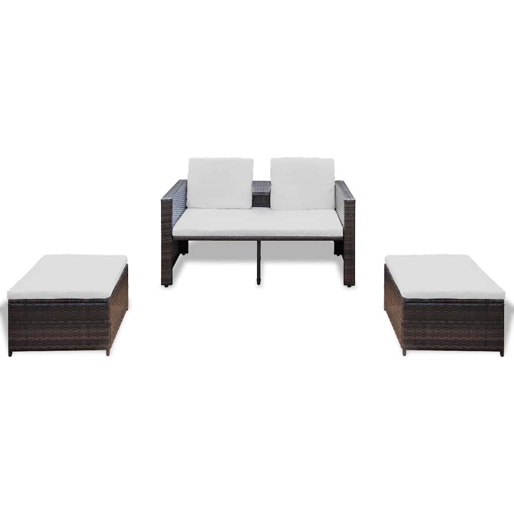 4-részes barna polyrattan kerti bútorszett párnákkal 3