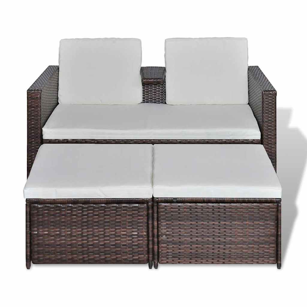 4-részes barna polyrattan kerti bútorszett párnákkal 4
