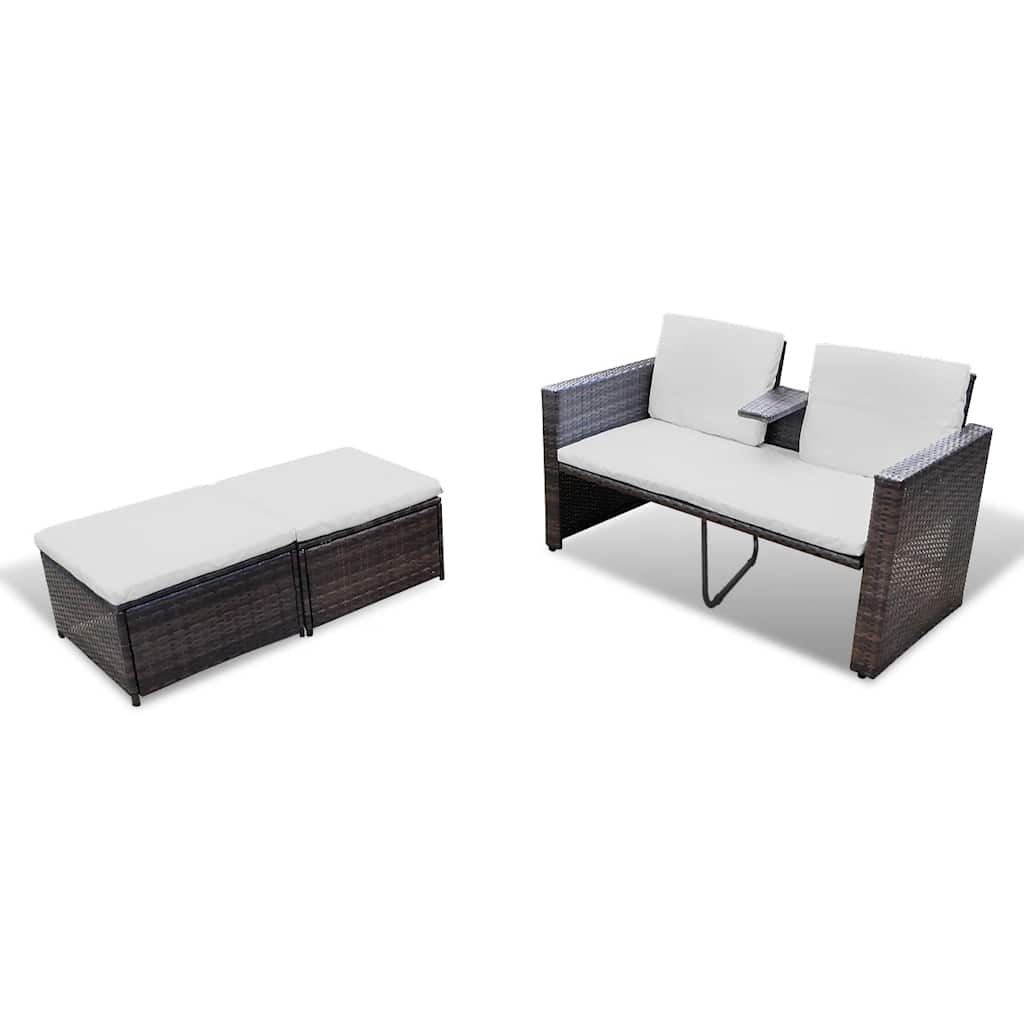 4-részes barna polyrattan kerti bútorszett párnákkal 5