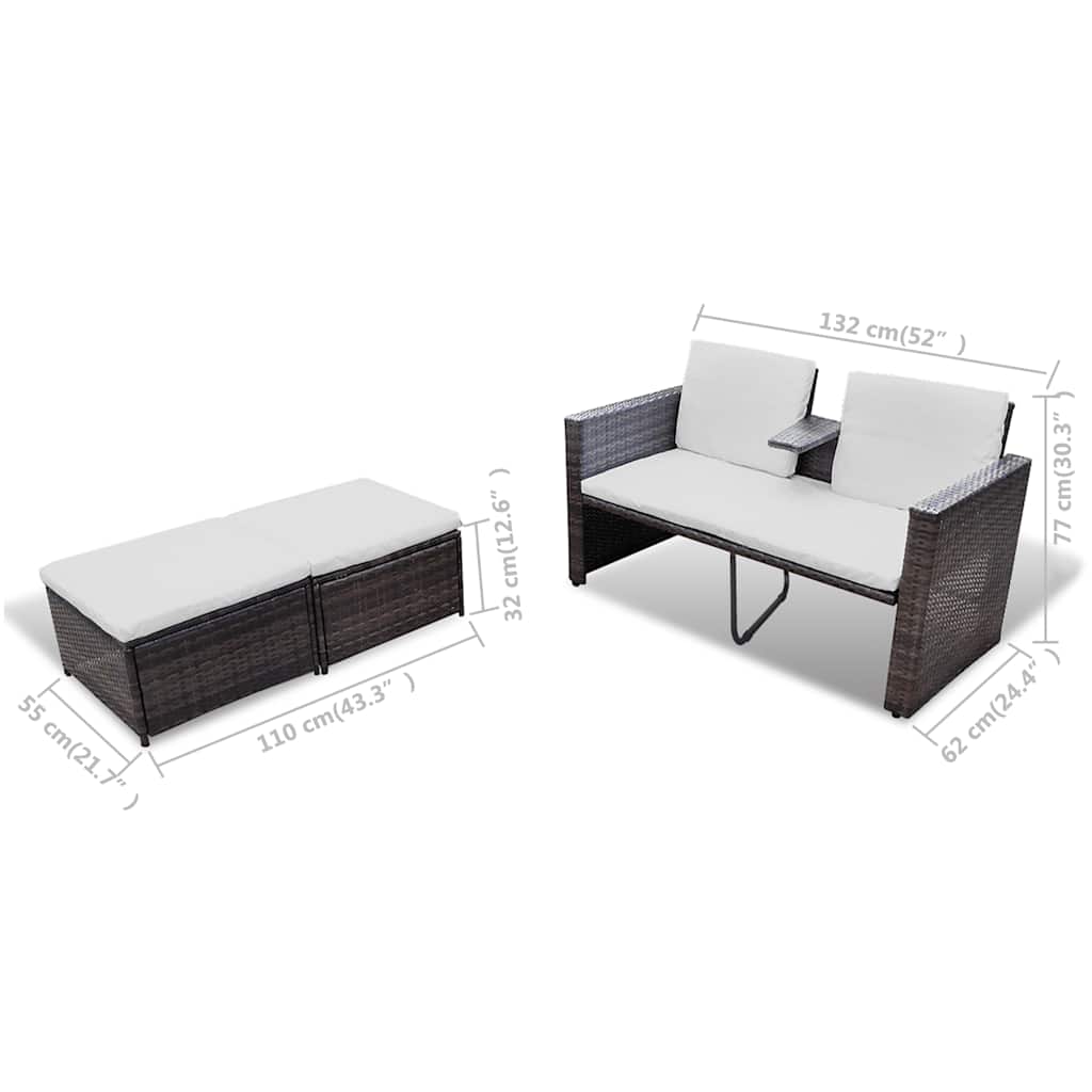 4-részes barna polyrattan kerti bútorszett párnákkal 7