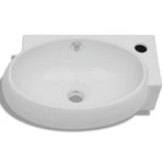 Fehér kerámia fürdőszoba mosdókagyló csaptelep-nyílással és túlfolyó 3