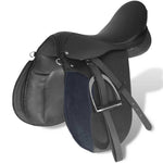 Lovaglás Nyereg Készlet 17,5 "Valódi Bőr Fekete 12 cm 5-az-1- be 2