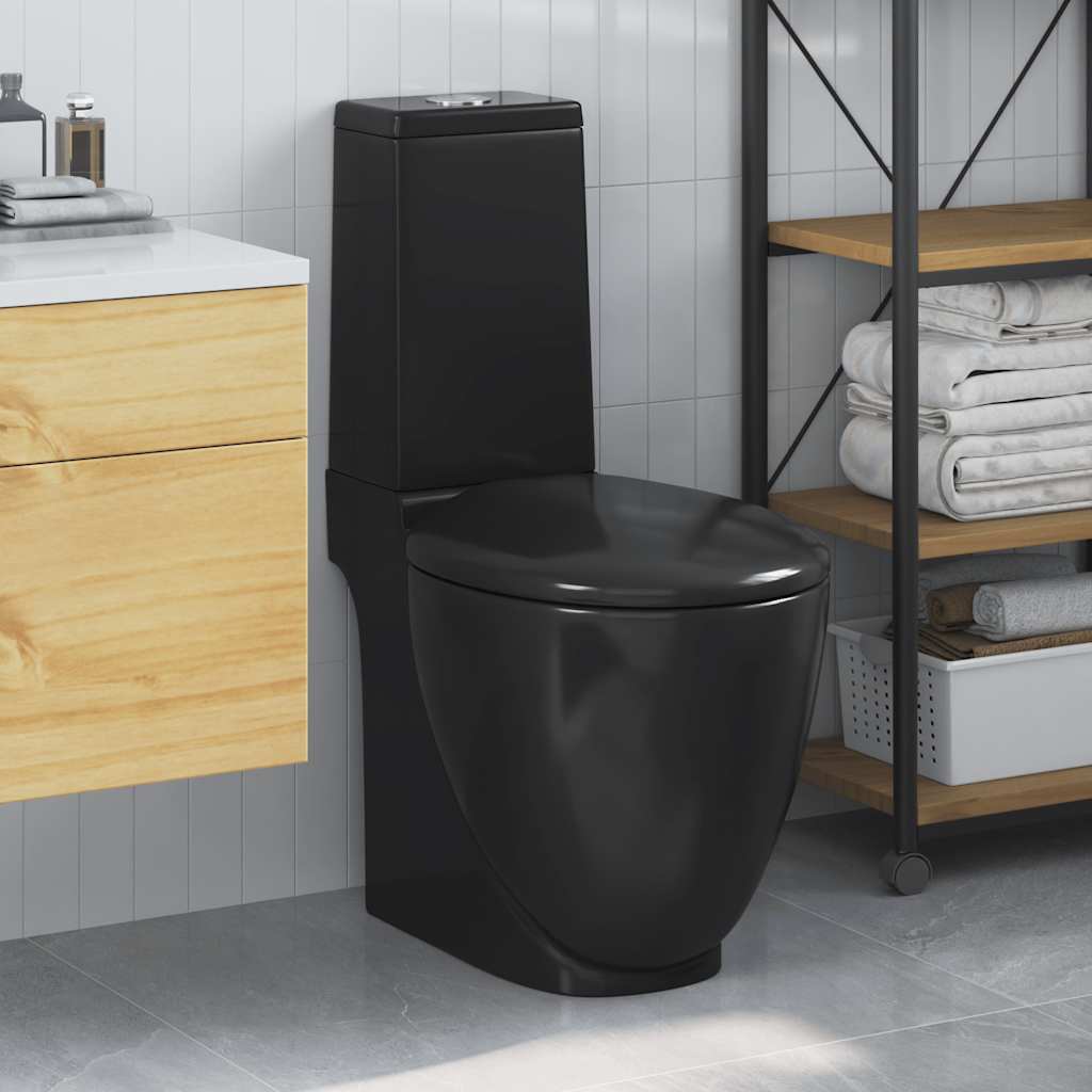 Fekete kerámia fürdőszobai kerek WC