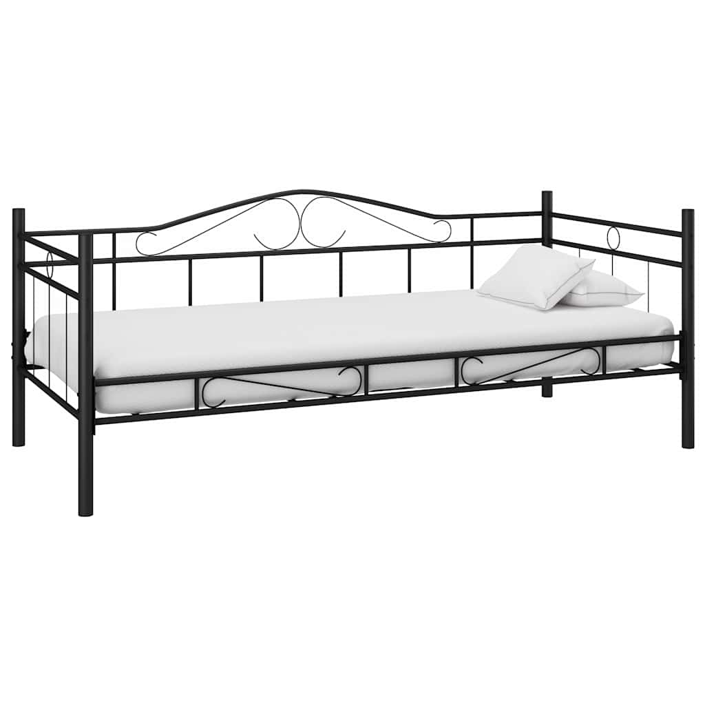 Fekete fém kanapéágy matraccal 90 x 200 cm 11