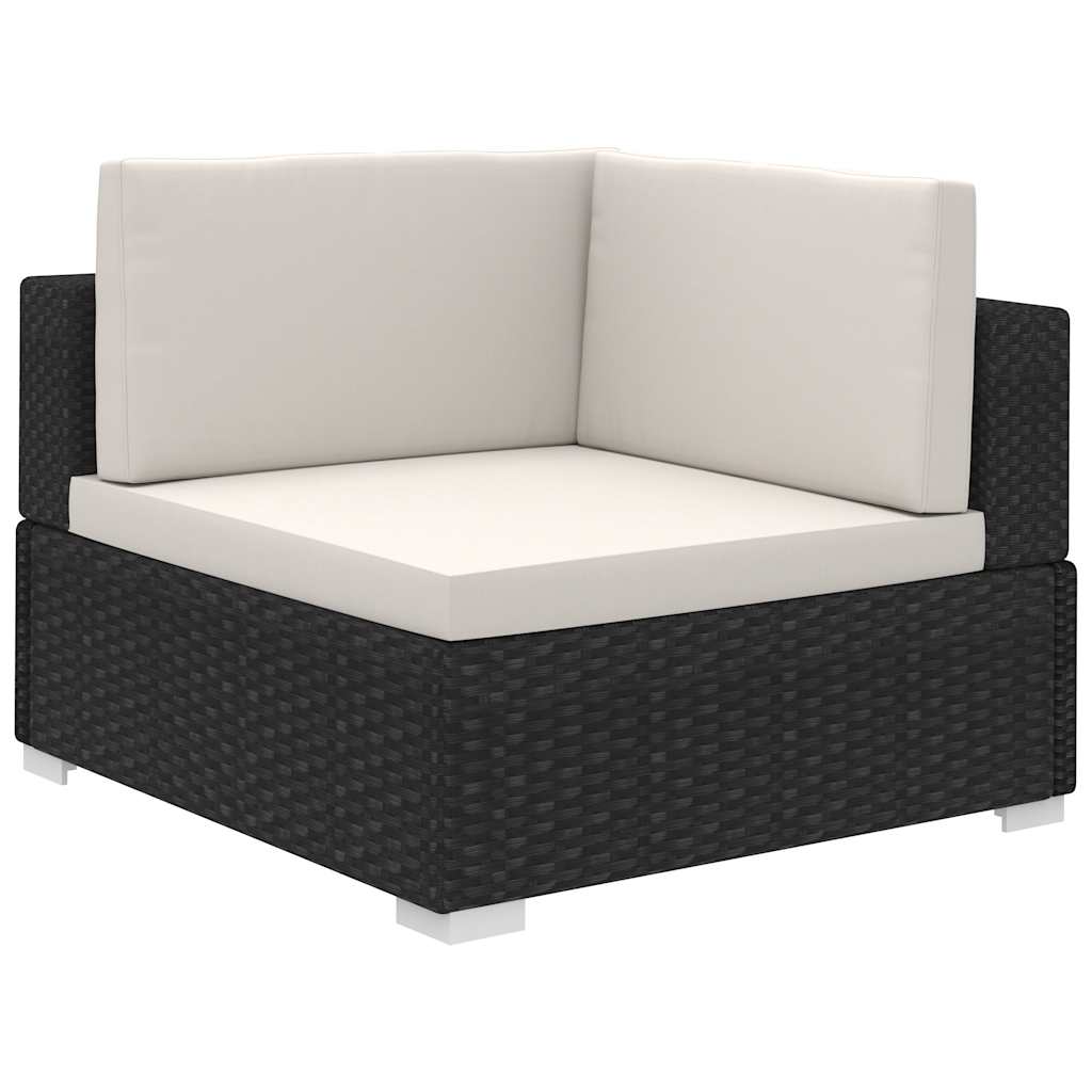 8-részes fekete polyrattan kerti bútorszett párnákkal 4