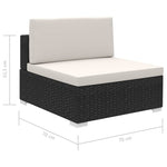 8-részes fekete polyrattan kerti bútorszett párnákkal 7