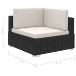 8-részes fekete polyrattan kerti bútorszett párnákkal 8