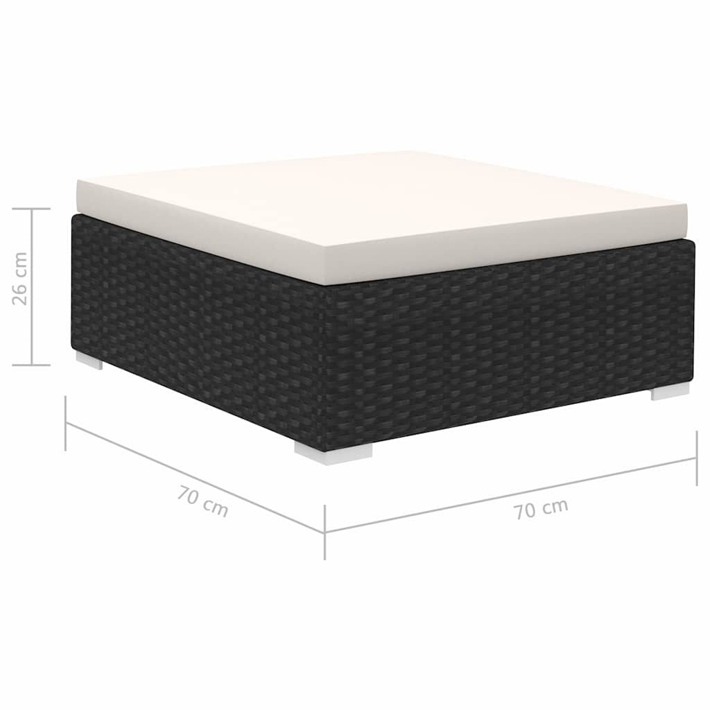 8-részes fekete polyrattan kerti bútorszett párnákkal 9