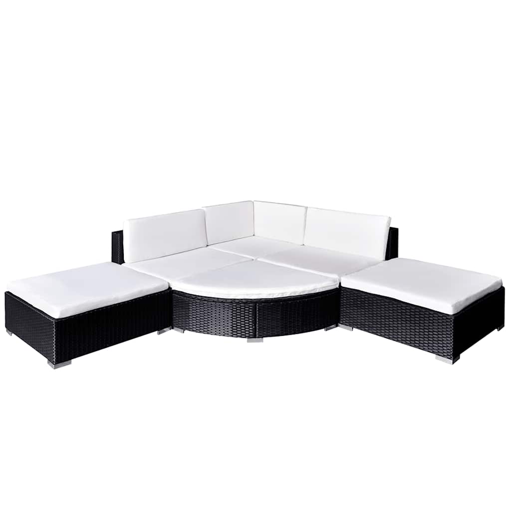 6-részes fekete polyrattan kerti bútorszett párnákkal 2