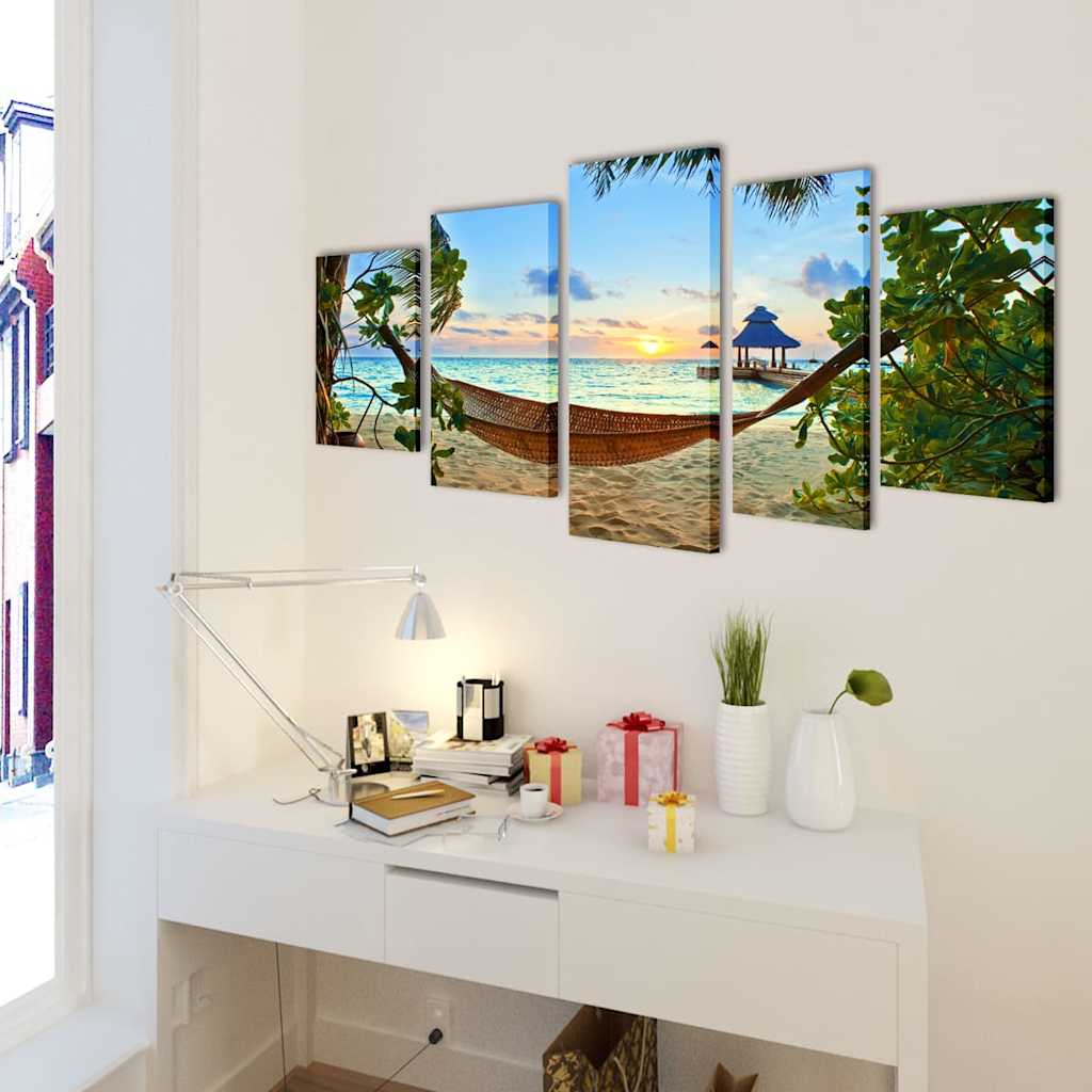 Nyomtatott vászon falikép szett tengerpart függőággyal 200 x 100 cm 2