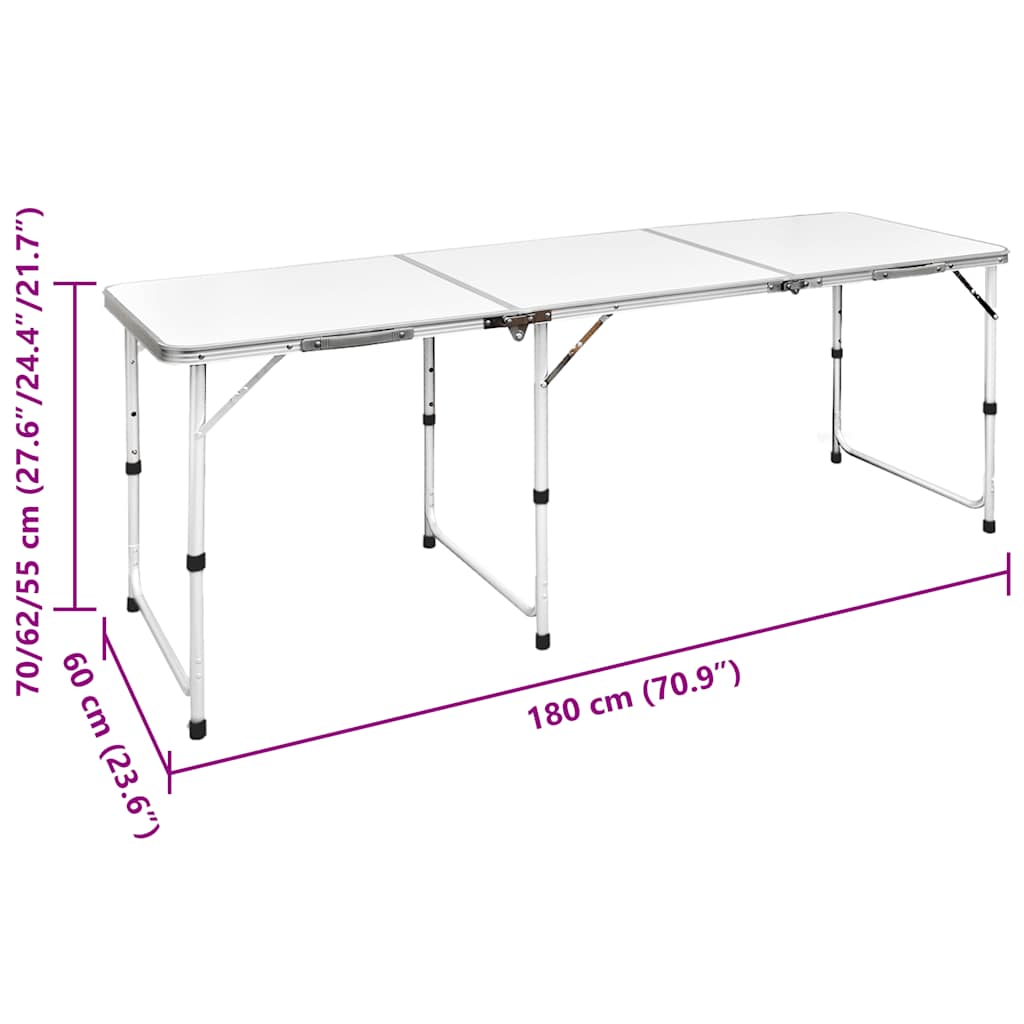 Összecsukható állítható magasságú 6 székes kempingasztalszett 180x60cm 8