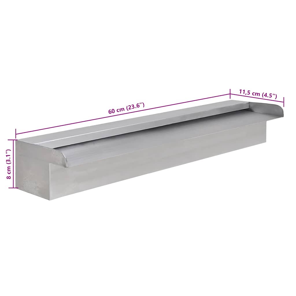 Négyszögletes rozsdamentes acél medence szökőkút 60 cm 7