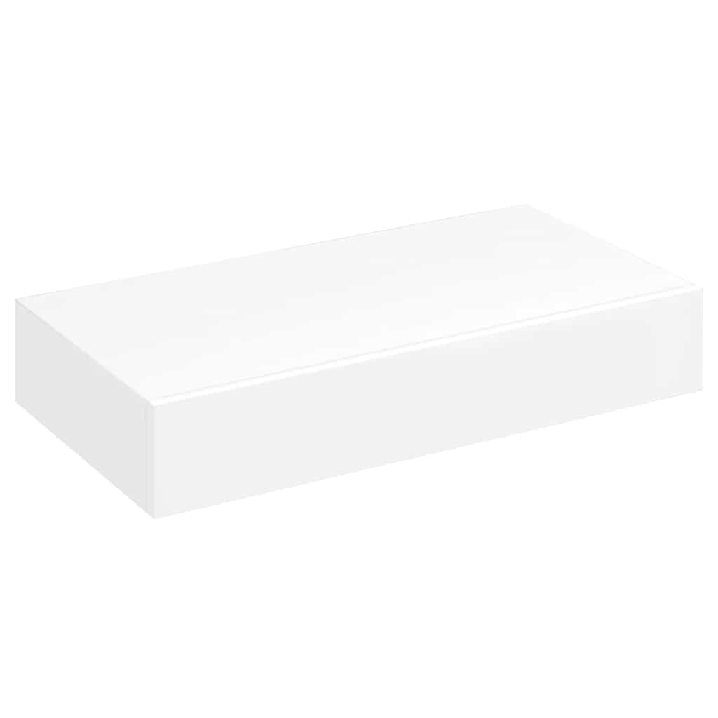 Fehér MDF lebegő fali könyvpolc/DVD tároló 1 fiókkal 2