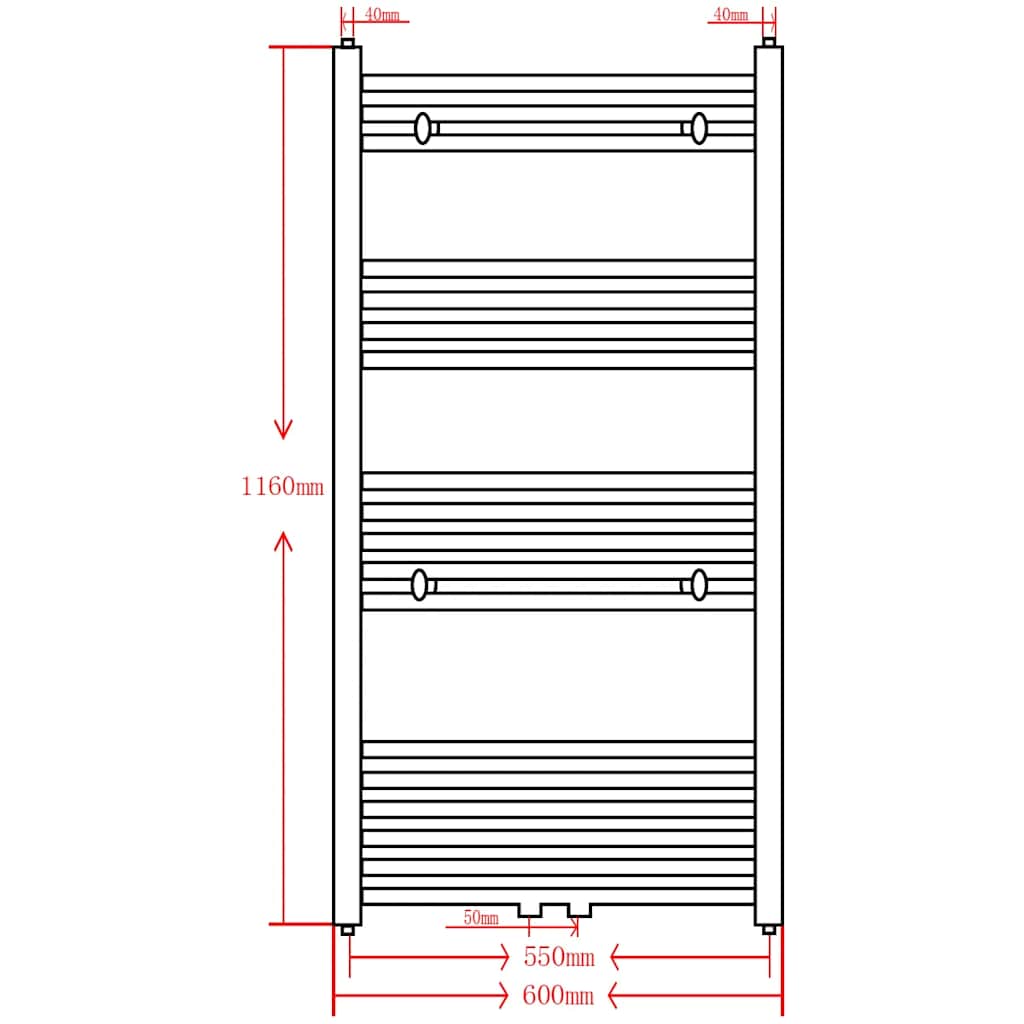 Fekete fürdőszobai egyenes törölközőtartó központi fűtéssel 600x1160mm 9