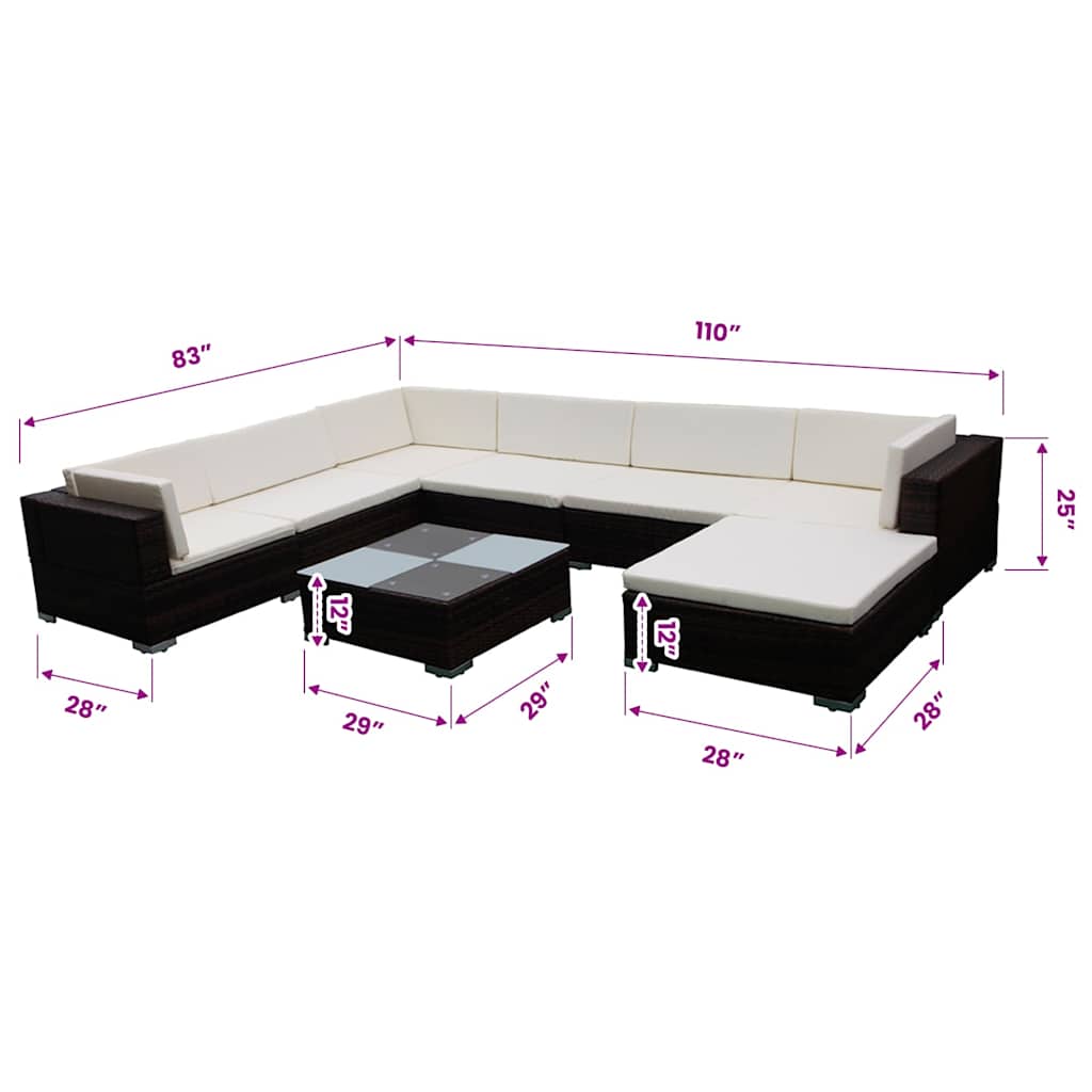 8-részes barna polyrattan kerti társalgószett párnákkal 8