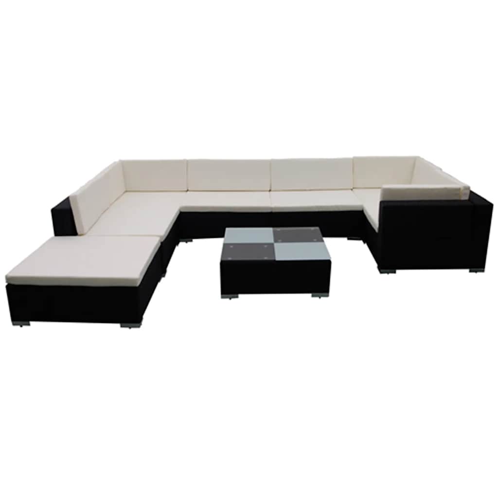 8 részes fekete polyrattan kerti ülőgarnitúra párnákkal 3