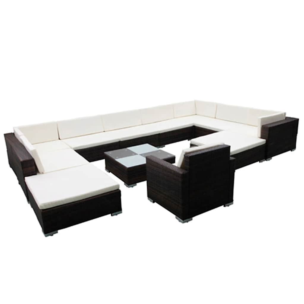 12 részes fekete polyrattan kerti ülőgarnitúra párnákkal 2