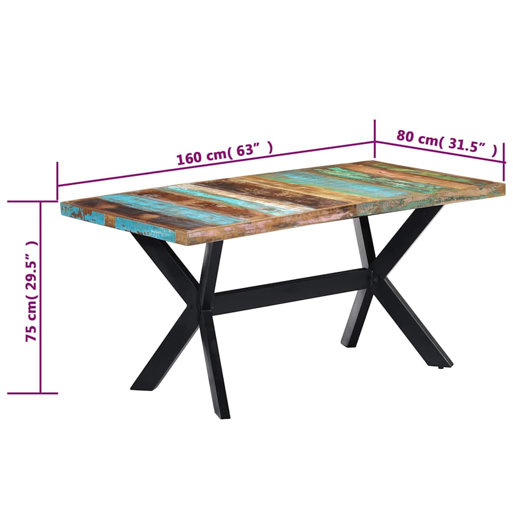 Tömör újrahasznosított fa étkezőasztal 160 x 80 x 75 cm 7