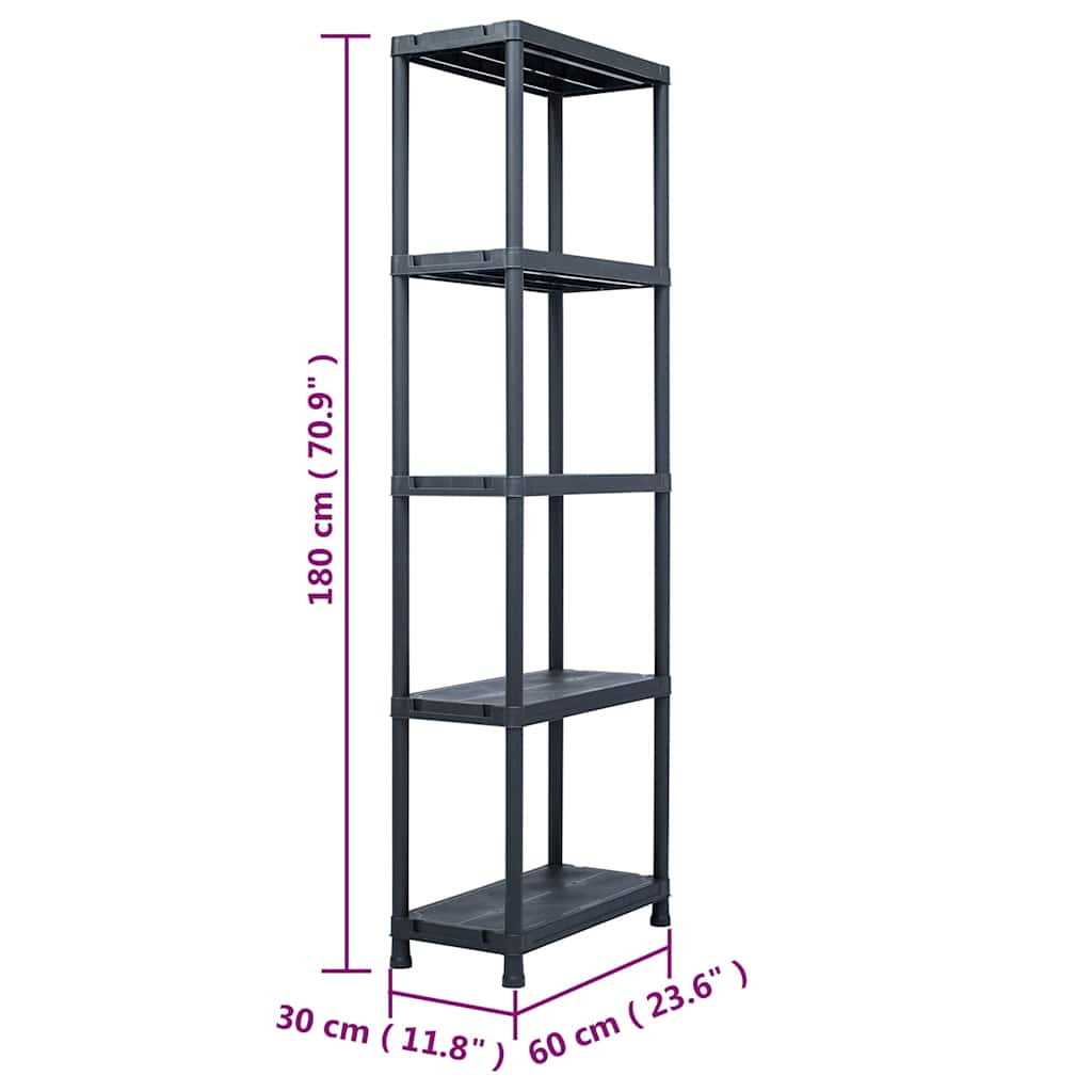 Fekete műanyag tároló polc 125 kg 60 x 30 x 180 cm 8