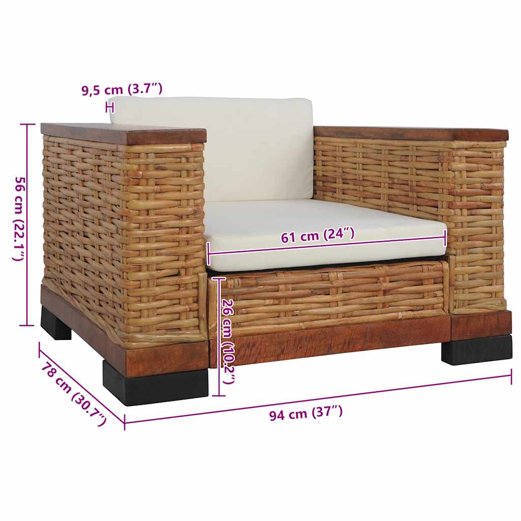 Barna természetes rattan fotel párnával 9