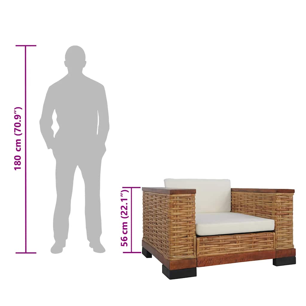 Barna természetes rattan fotel párnával 10