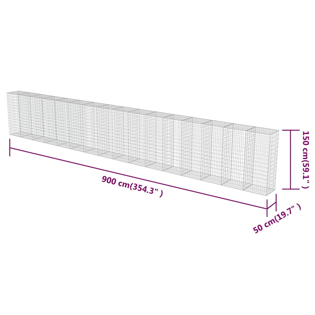 Horganyzott acél gabion fal fedéllel 900 x 50 x 150 cm 7