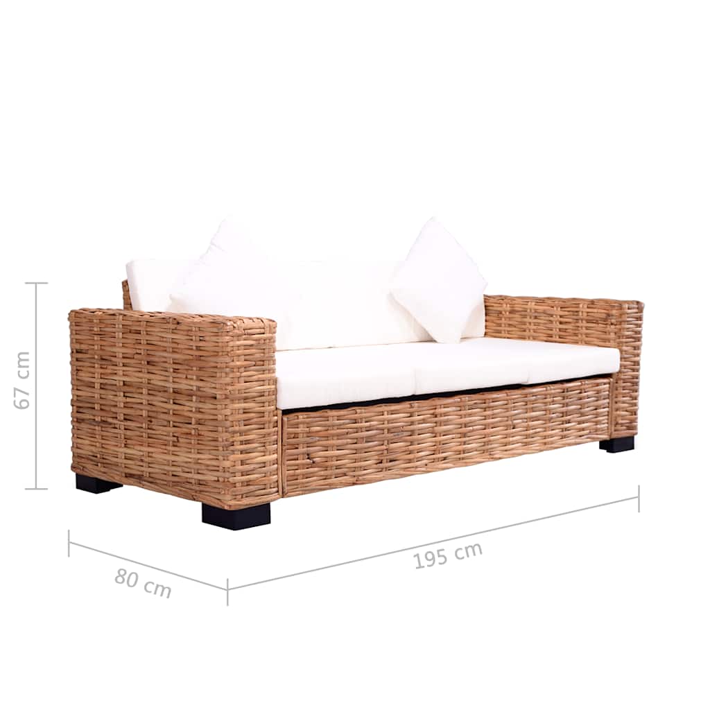 3-személyes természetes rattan kerti kanapé 5
