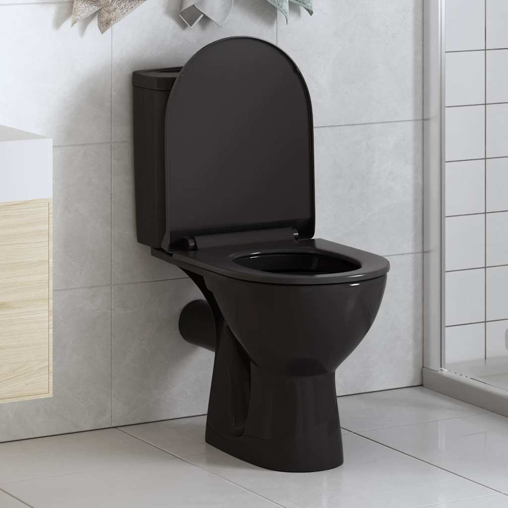 Fekete gyorsan szerelhető WC-ülőke lassan csukódó fedéllel