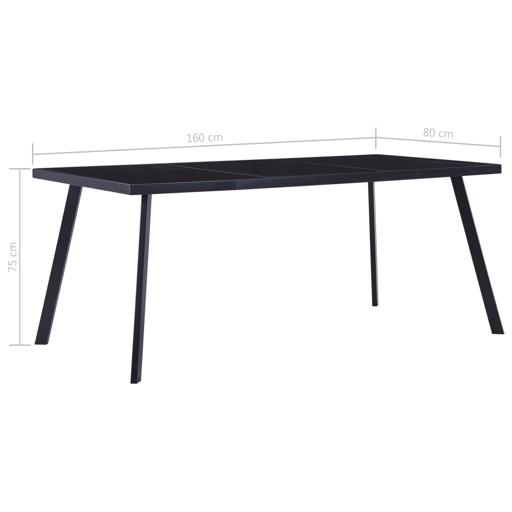 Fekete edzett üveg étkezőasztal 160 x 80 x 75 cm 5