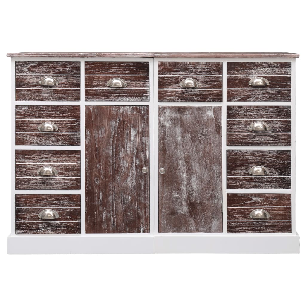 10-fiókos barna fa tálalószekrény 113 x 30 x 79 cm 2