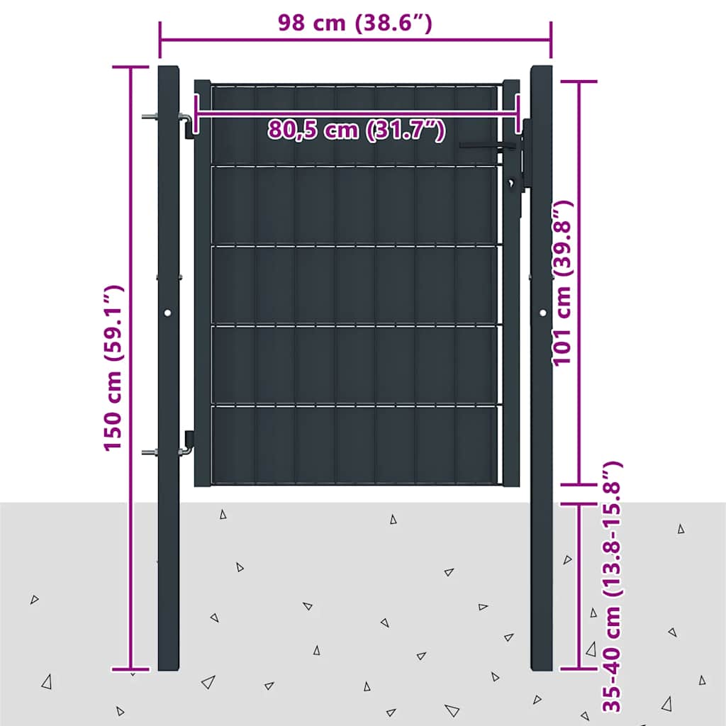 Antracit PVC és acél kerítéskapu 100 x 100 cm 4