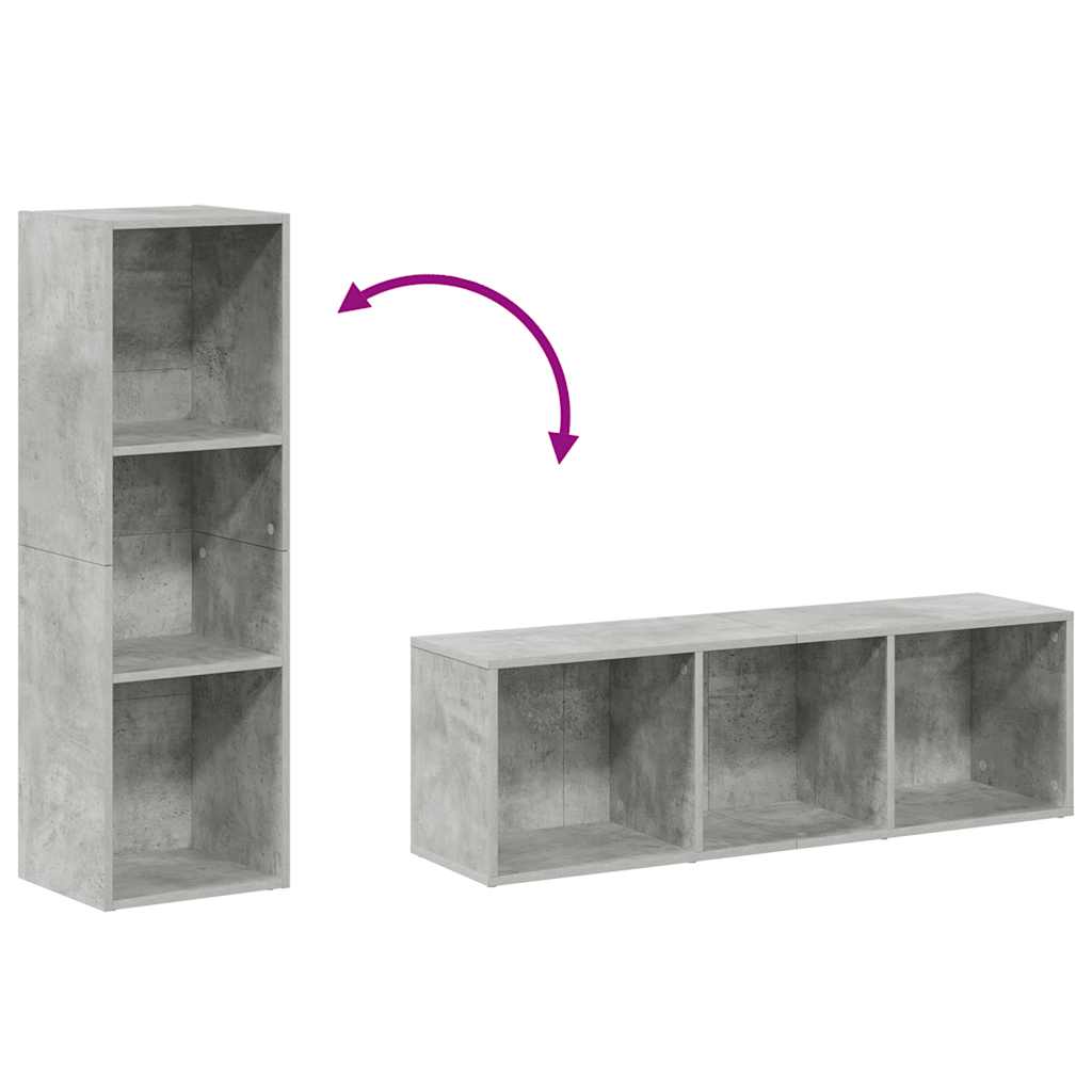 Betonszürke szerelt fa könyv-/TV-szekrény 36 x 30 x 114 cm 7