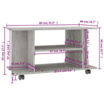 Betonszürke szerelt fa TV-szekrény görgőkkel 80 x 40 x 45 cm 6