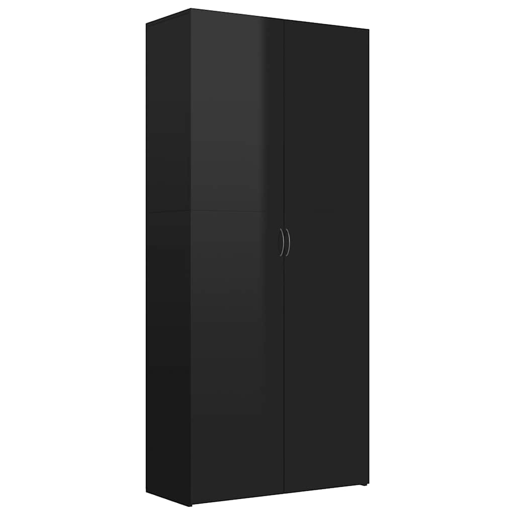 Magasfényű fekete szerelt fa cipőszekrény 80 x 35,5 x 180 cm 2
