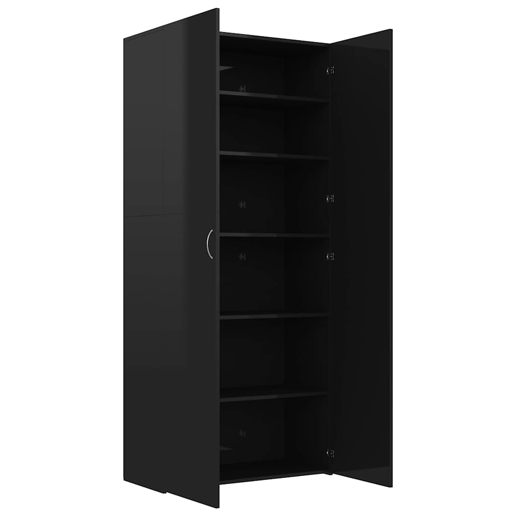 Magasfényű fekete szerelt fa cipőszekrény 80 x 35,5 x 180 cm 6